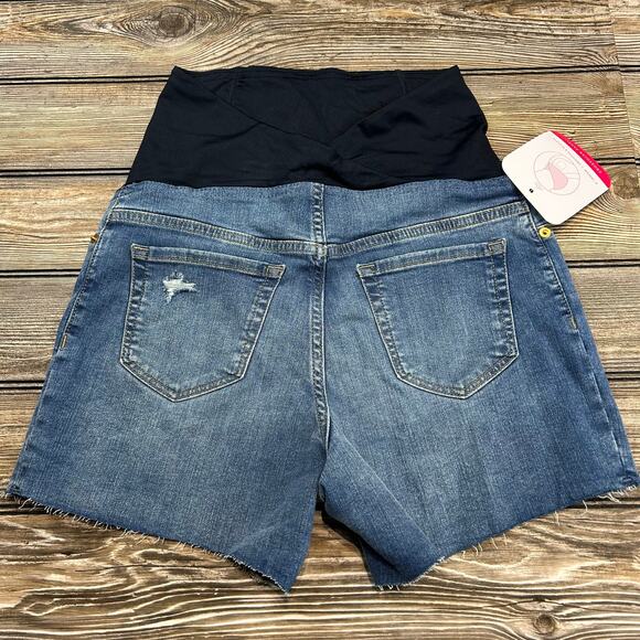 Isabel Maternity Distressed Cut Off Jean Shorts Size 2 - Picture 2 of 4